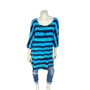 Express quarter sleeve cold shoulder blue striped tunic or mini dress size XS